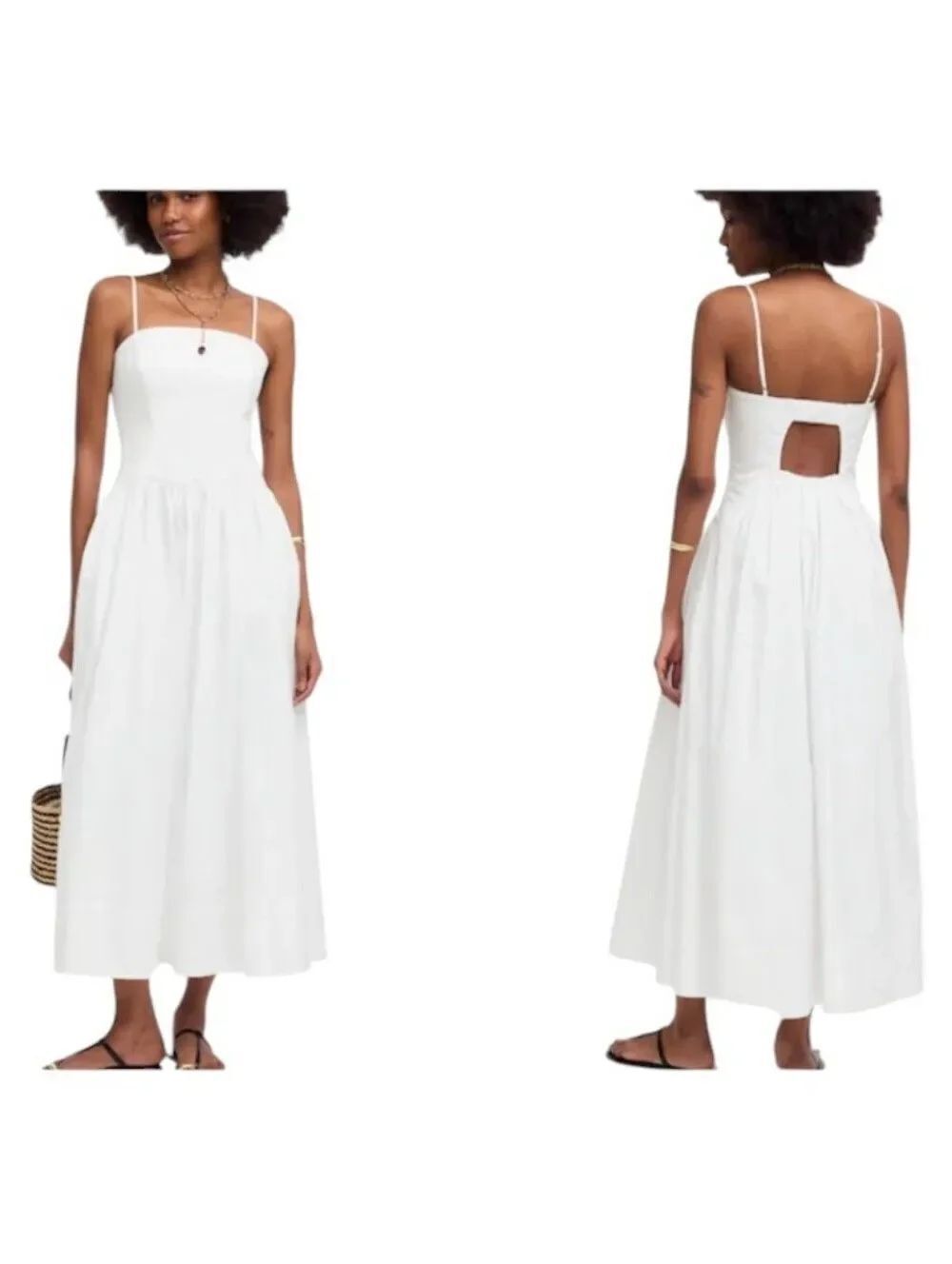 NWT Madewell Poplin Seamed Maxi Dress White Cutout Back Size 6